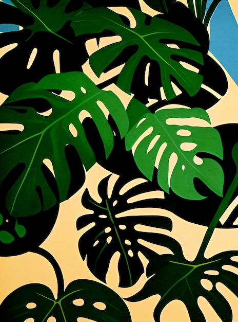 Monstera Delicious Plant Цветочные иллюстрации MidCentury Modern Minimalist Репродукция линогравюры