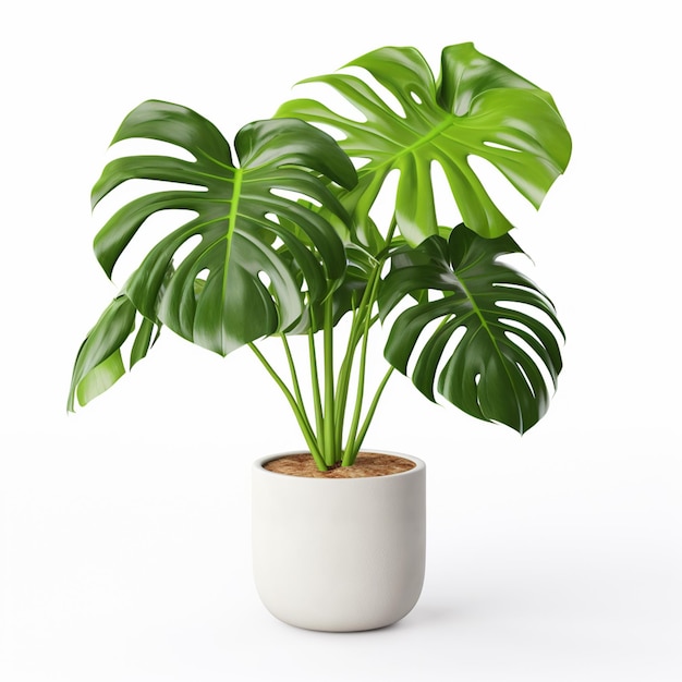 Monstera in pot op witte achtergrond