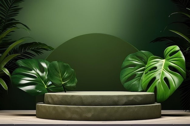 Monstera Leaf Stone Podium verhoogt de presentatie van biologische cosmetica