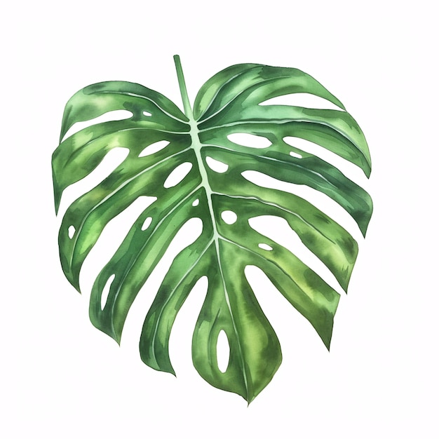 Monstera leave of the plants in watercolor style Handawn illustration