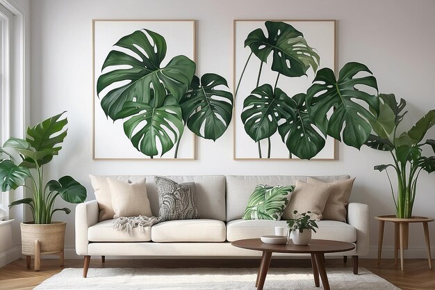 Photo monstera leaves in a living room