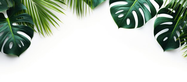 Photo monstera and palm leaves isolated copy space white background ai generated