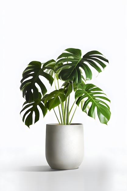 Monstera plant on ceramic pot white background