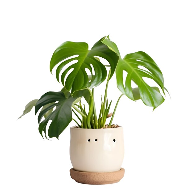 Monstera plant in a pot isolated on white background with clipping path