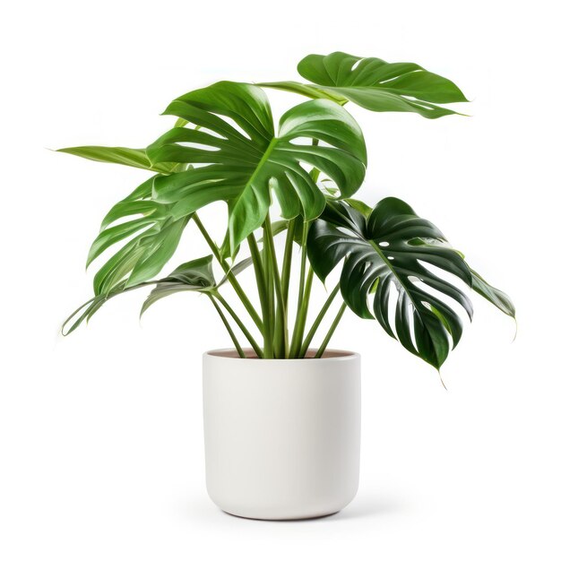 Monstera plant in white pot isolated