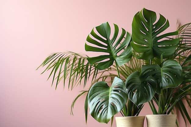 Foto monstera planten pastel achtergrond pastelkleur professionele reclamefotografie