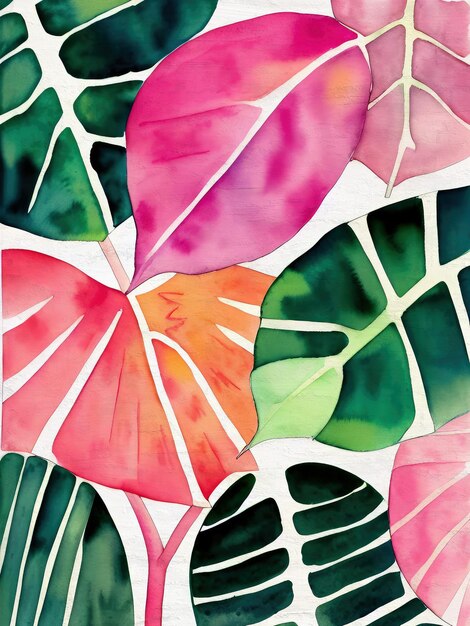 Foto monstera stijl poster botanische bloemen vormen bloemen handgeschilderde koraal afdrukbare kunst