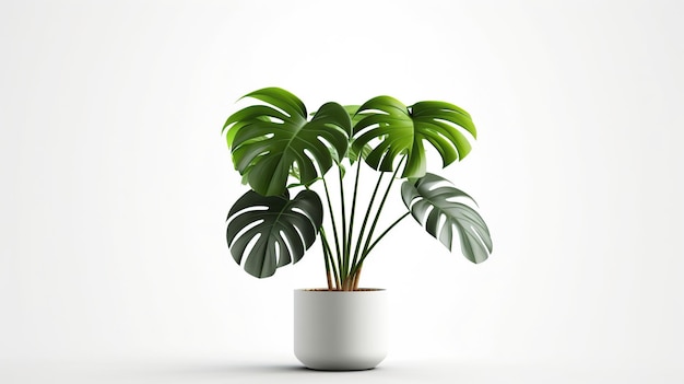 Monstera tree in a pot on white background tropical leaves or houseplant that grows indoors for decorative purposes