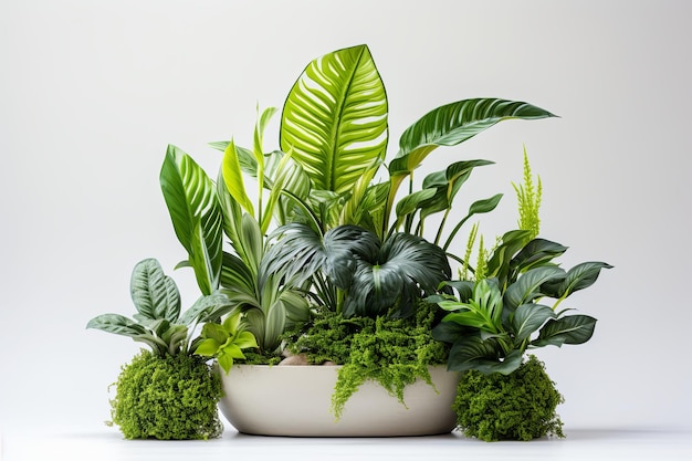 Monstera tropical green leaves plants in beautiful white pot on white background 3d rendering