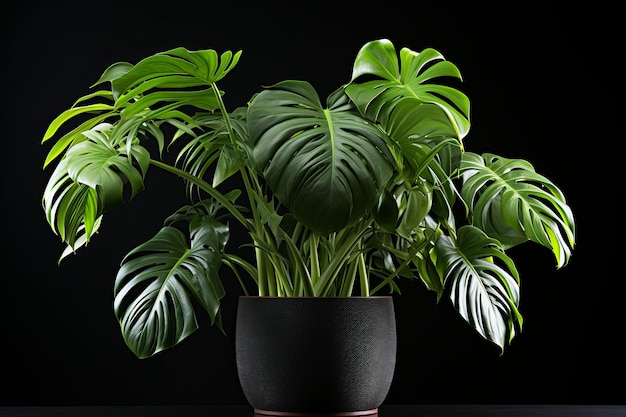 Monstera tropical green leaves plants in beautiful white pot on white background 3d rendering