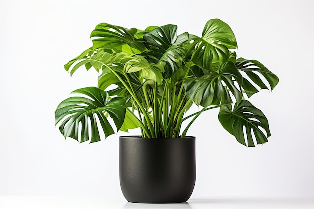 Monstera tropische groene bladeren planten in een prachtige witte pot op witte achtergrond 3d rendering