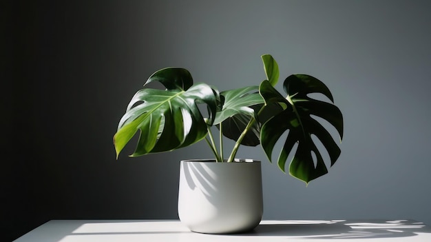 Monstera with vase in white background