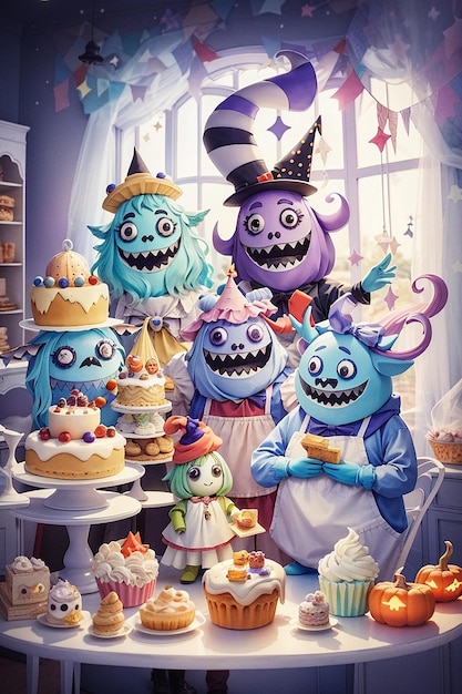 monsters magical bakery on Halloween night Generative AI