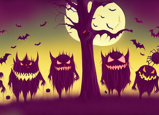 monsters at night Halloween concept illustration painting