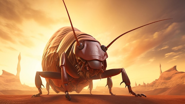 Monstrous Cockroach in a Dystopian Desert