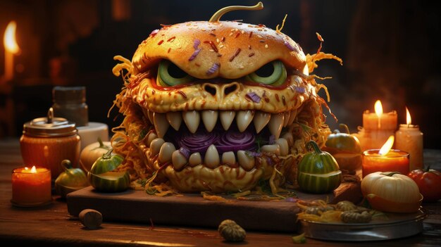 Photo monstrous cravings the halloween burger and its tasty ingredients