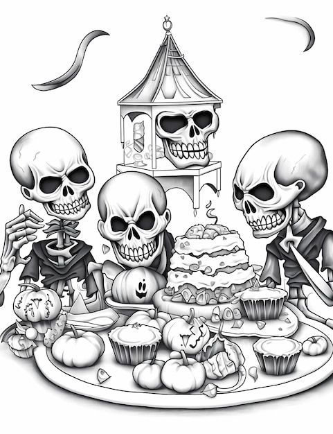 Monstrous Tea Party Fun Coloring Pages Kids with Cartoon Halloween Zombies