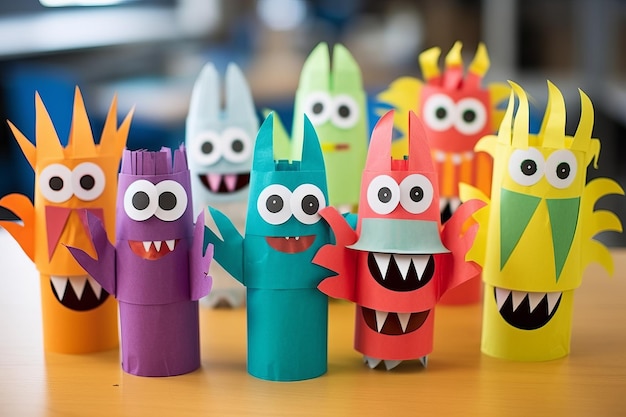 Foto monstrously fun finger puppets creëren een eieren doos oneeyed monster met kids craft