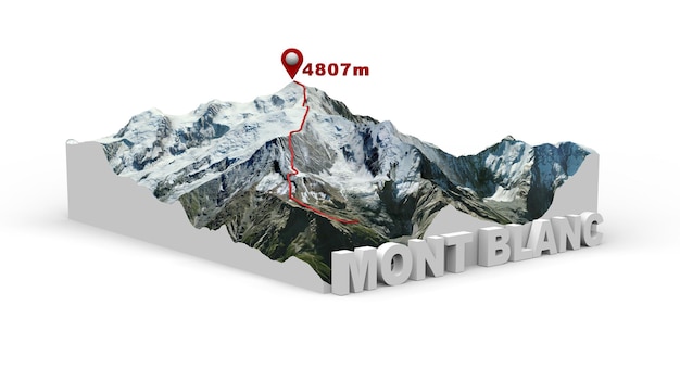 Foto mappa 3d del monte bianco e altitudine in metri