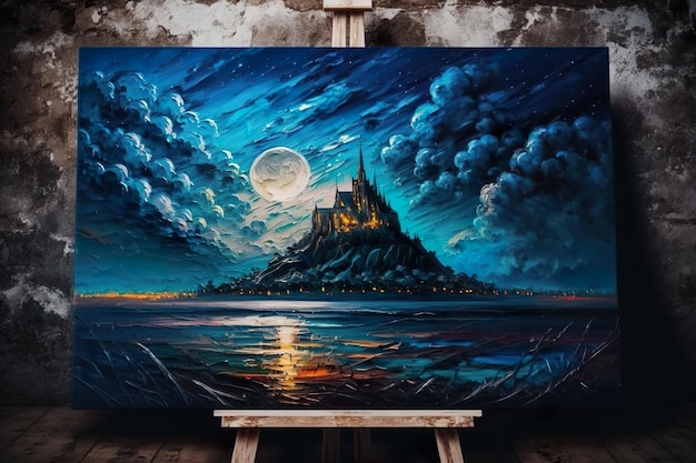 Mont-Saint-Michel Oil Painting Masterpiece of a Beautiful Landscape AI Generated Illustration
