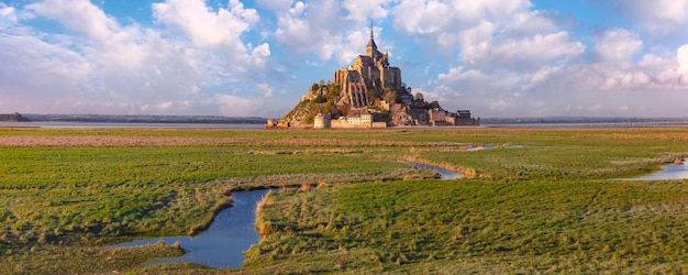 Mont Saint Michel at sunset Normandy France