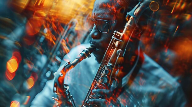 A montage of closeup shots of individual musicians in a jazz performance each lost in their own