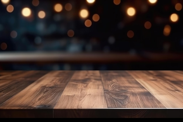 Montage houten tafel met wazig moderne keuken kamer achtergrond Generatieve AI