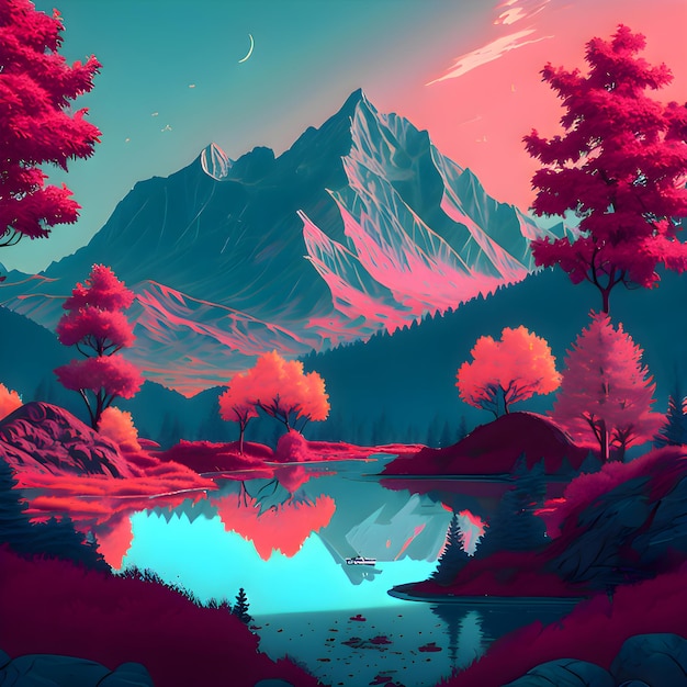 Montains Landscape in Vaporwave Effect