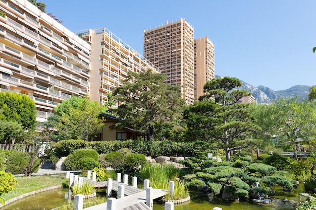 Monte Carlo Japanese garden with the city in the background