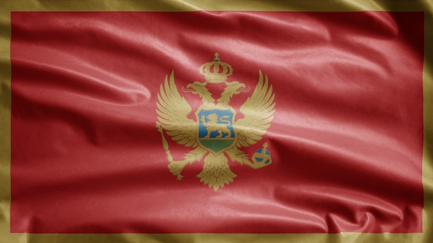 Montenegrin flag waving on the wind. Montenegro banner blowing soft silk