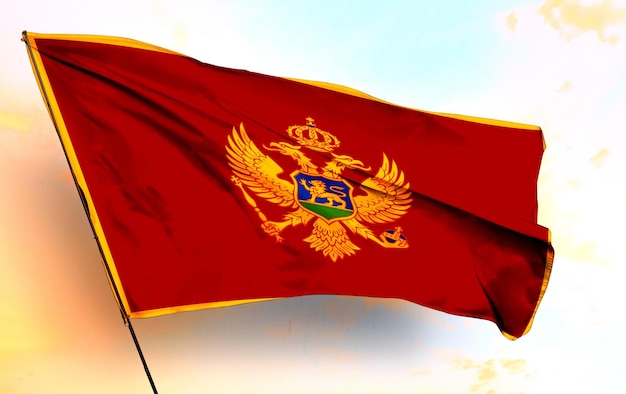 Montenegro 3d waving flag and grey cloud background image