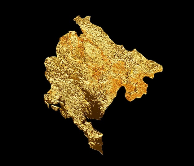 Photo montenegro map golden metal color height map background 3d illustration