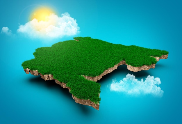 Montenegro map realistic 3d map of montenegro clouds tree sun rays on bright blue sky 3d