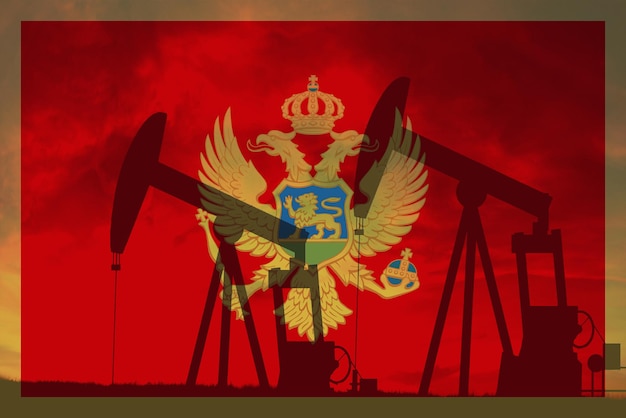 モンテネグロ石油産業の概念産業イラスト モンテネグロの国旗と油井株式市場為替経済と貿易石油生産