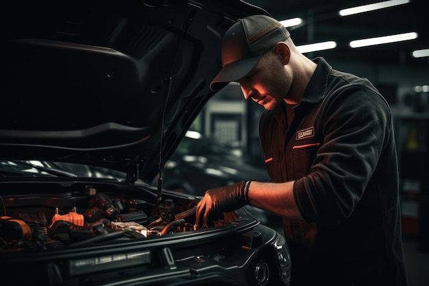 monteur die werkt aan reparatie, service en onderhoud van auto-generatieve AI