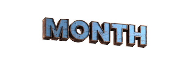 month 3d rendered rusted metal textured word
