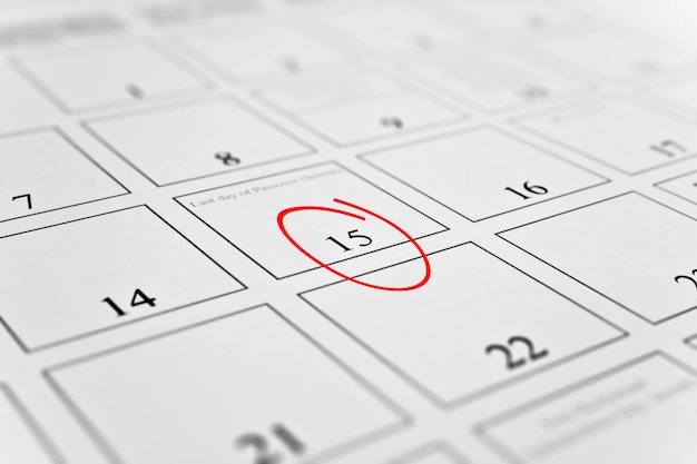 Calendario del mese con focus sul giorno 15