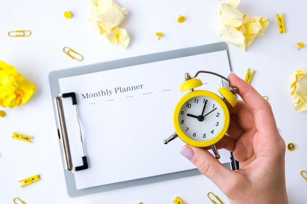 Monthly goals planner on white background planning month to stay productive when working from home