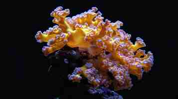 Photo montipora coral in the solid black background