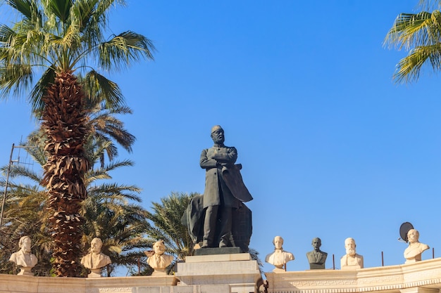 Monument to founder of Museum of Egyptian Antiquities Auguste Mariette in Garden of the Egyptian Museum on Tahrir Square in Cairo, Egypt