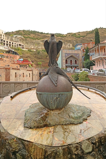 Monument Fountain of Falcon in Old Tbilisi of Georgia