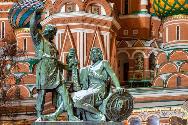 Monument to Minin and Pozharsky in front of St. Basil's Cathedral in Moscow, Russia