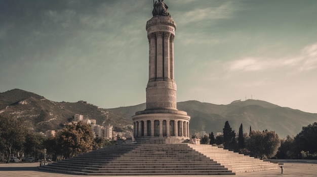 Foto un monumento in montagna con sopra la parola libertà