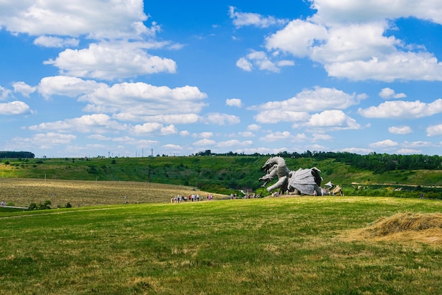 Monument of Russian fairytale threeheaded dragon Zmey Gorynych