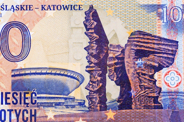 Monument to Silesian insurgents and Saucer in Katowice from money