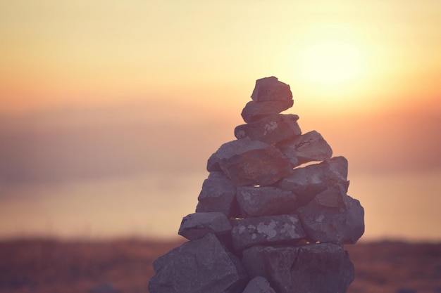 Monument Stones On A Mountain Sunset Stones