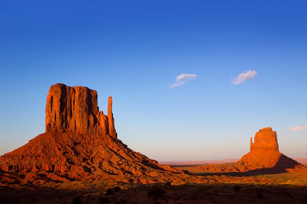 Monument Valley West Mitten and Merrick Butte sunset