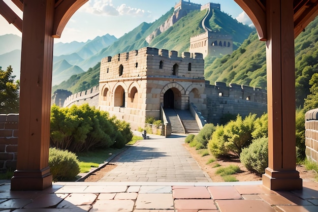 Monument van de Grote Muur van China Wereldwonder beroemde bezienswaardigheden Oude behang achtergrond