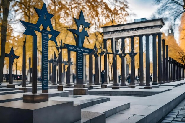 A monument with a star that says " memorial " on it.