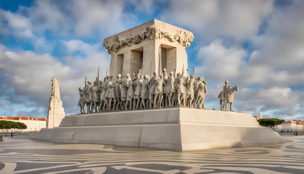 Photo a monument with a statue of a man and a woman in a military uniform